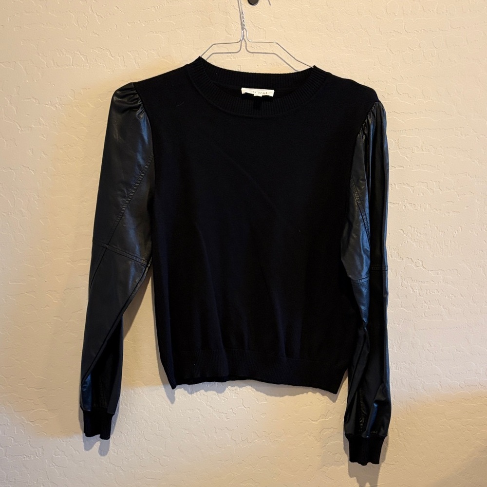 Elegant Black Sweater with Leather Accents